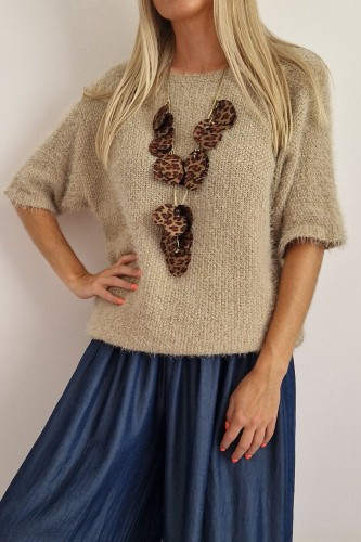 Sweter Luna z krótkim rękawem cappuccino