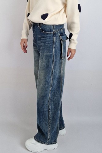 Spodnie jeansowe Liv typu baggy jeans z gumą w pasie z tyłu ciemne