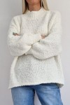 Sweter Sili boucle z domieszką wełny i alpaki śmietankowy