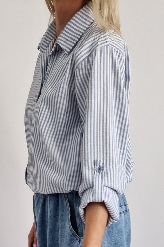Bawełniana koszula Lana w paski granatowo-biała