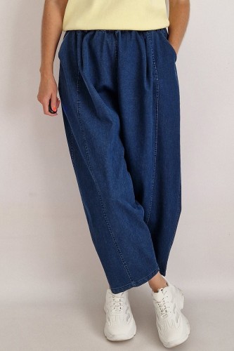 Spodnie jeansowe Bee typu baggy jeans z gumą w pasie ciemny niebieski