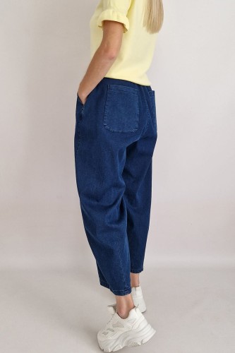 Spodnie jeansowe Bee typu baggy jeans z gumą w pasie ciemny niebieski
