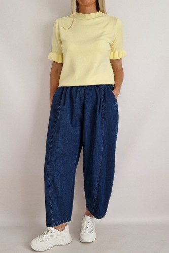 Spodnie jeansowe Bee typu baggy jeans z gumą w pasie ciemny niebieski