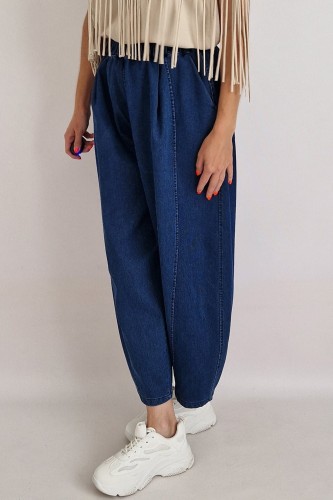 Spodnie jeansowe Bee typu baggy jeans z gumą w pasie ciemny niebieski