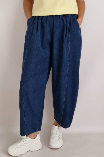 Spodnie jeansowe Bee typu baggy jeans z gumą w pasie ciemny niebieski