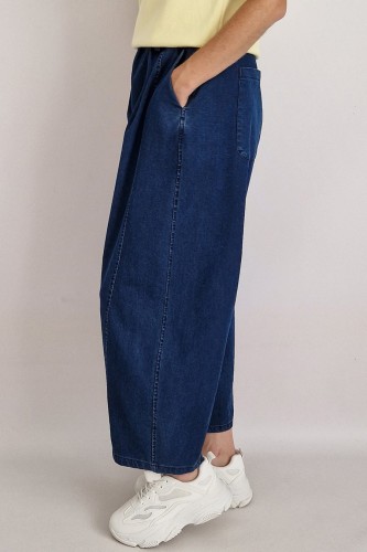 Spodnie jeansowe Bee typu baggy jeans z gumą w pasie ciemny niebieski