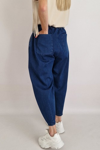 Spodnie jeansowe Bee typu baggy jeans z gumą w pasie ciemny niebieski
