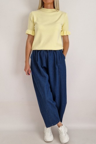 Spodnie jeansowe Bee typu baggy jeans z gumą w pasie ciemny niebieski