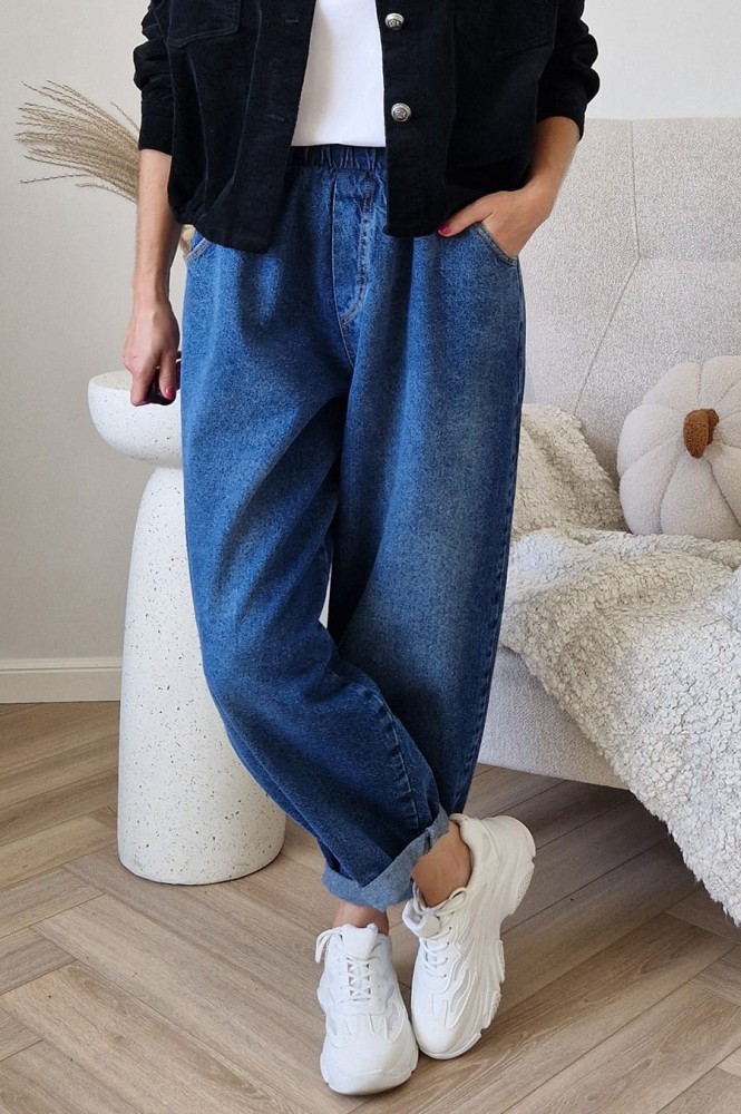 Spodnie jeansowe Sun typu baggy jeans z gumą w pasie niebieskie