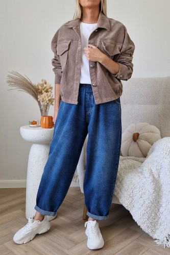 Spodnie jeansowe Sun typu baggy jeans z gumą w pasie niebieskie