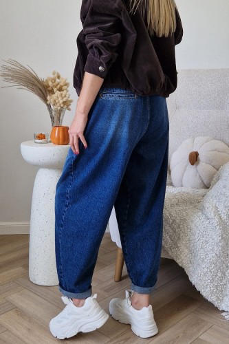 Spodnie jeansowe Sun typu baggy jeans z gumą w pasie niebieskie