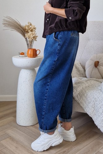 Spodnie jeansowe Sun typu baggy jeans z gumą w pasie niebieskie