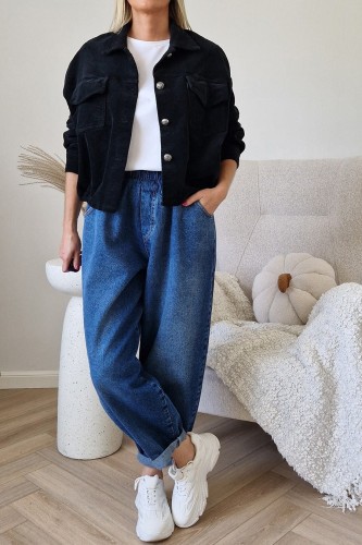 Spodnie jeansowe Sun typu baggy jeans z gumą w pasie niebieskie