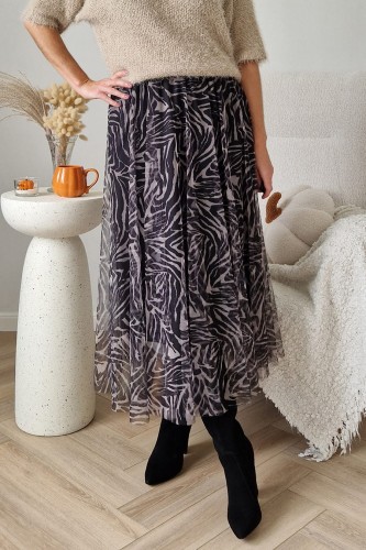 Spódnica Hazel tiulowa na gumę zebra beżowo-czarna
