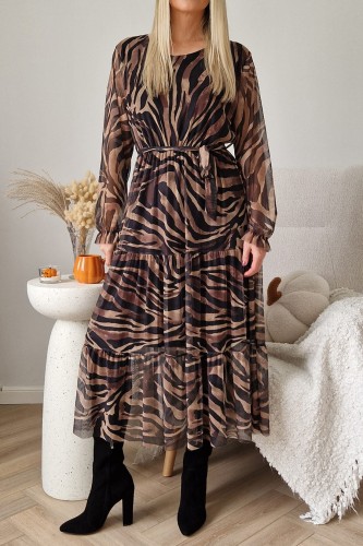 Sukienka Amber siateczka brązowo-beżowa zebra