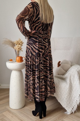 Sukienka Amber siateczka brązowo-beżowa zebra