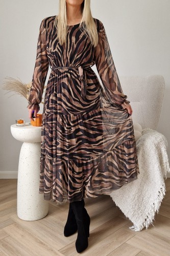 Sukienka Amber siateczka brązowo-beżowa zebra