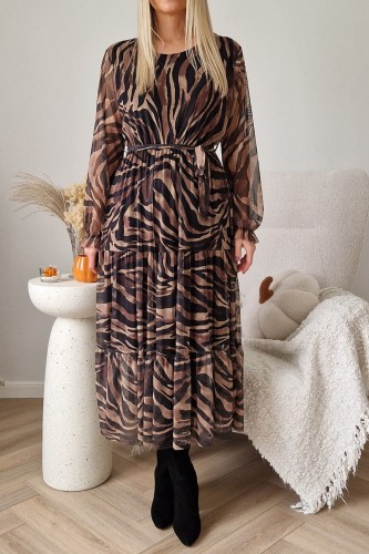 Sukienka Amber siateczka brązowo-beżowa zebra
