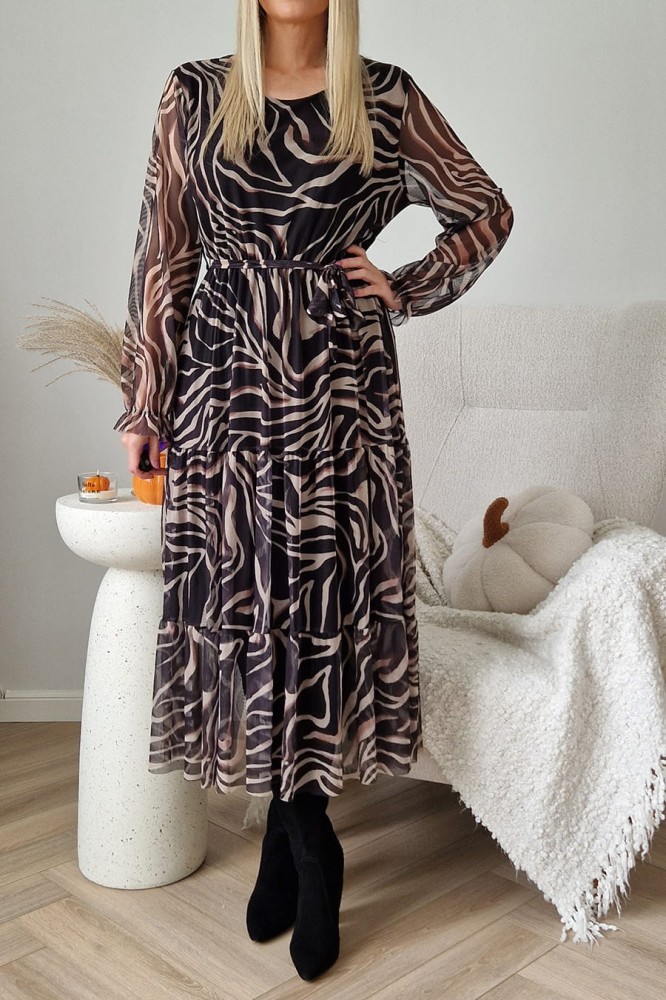 Sukienka Amber siateczka czarno-beżowa zebra