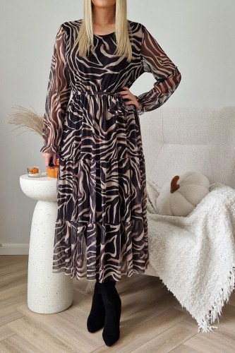 Sukienka Amber siateczka czarno-beżowa zebra