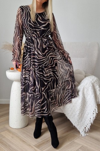 Sukienka Amber siateczka czarno-beżowa zebra