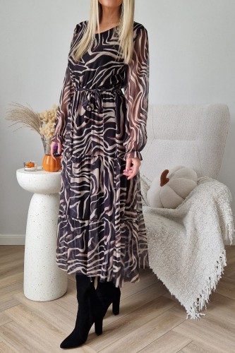 Sukienka Amber siateczka czarno-beżowa zebra