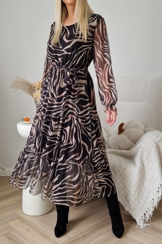 Sukienka Amber siateczka czarno-beżowa zebra