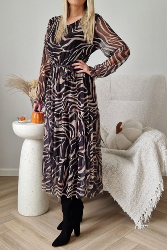 Sukienka Amber siateczka czarno-beżowa zebra