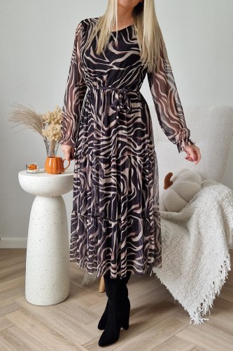 Sukienka Amber siateczka czarno-beżowa zebra