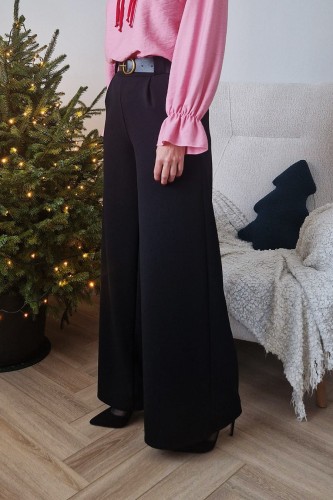 Spodnie Louise z szerokimi nogawkami z gumą w pasie czarne