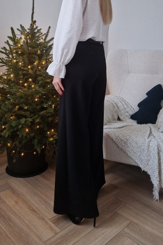 Spodnie Louise z szerokimi nogawkami z gumą w pasie czarne