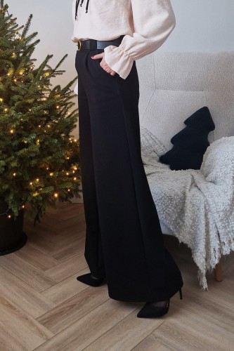 Spodnie Louise z szerokimi nogawkami z gumą w pasie czarne