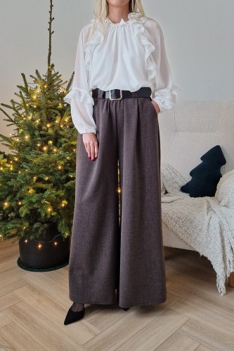 Bluzka Elli oversize z falbanami i koronką biała