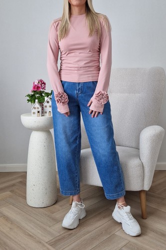 Bawełniana bluzka Rosalia z różą 3D na pastelowy róż