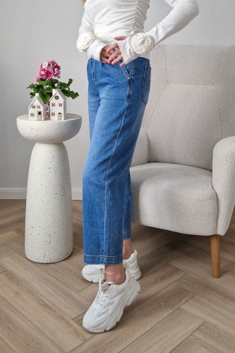 Spodnie jeansowe Solonge typu mom fit z gumką w pasie z tyłu jasne