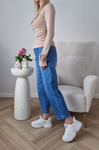 Spodnie jeansowe Solonge typu mom fit z gumką w pasie z tyłu jasne