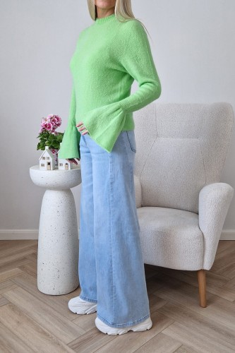 Sweter Bellis z baby alpaką z rozkoszowanymi rękawami typu dzwonek pistacjowy