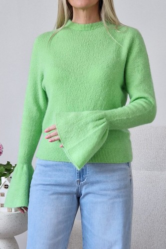 Sweter Bellis z baby alpaką z rozkoszowanymi rękawami typu dzwonek pistacjowy