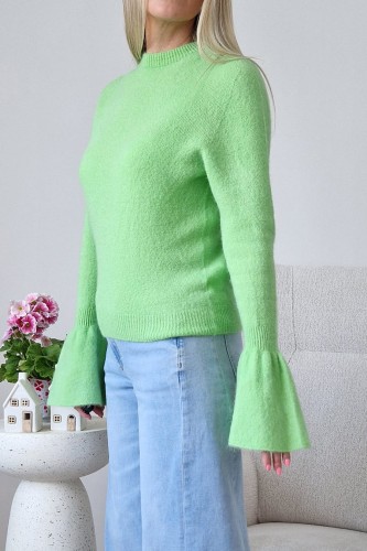 Sweter Bellis z baby alpaką z rozkoszowanymi rękawami typu dzwonek pistacjowy