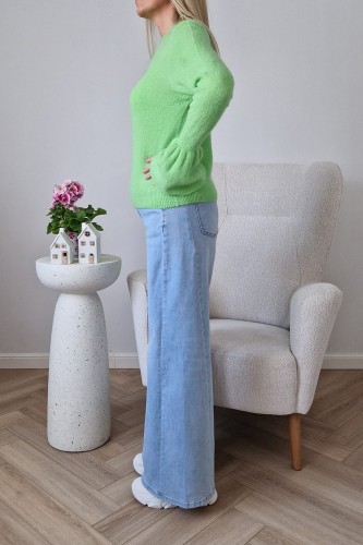 Sweter Bellis z baby alpaką z rozkoszowanymi rękawami typu dzwonek pistacjowy
