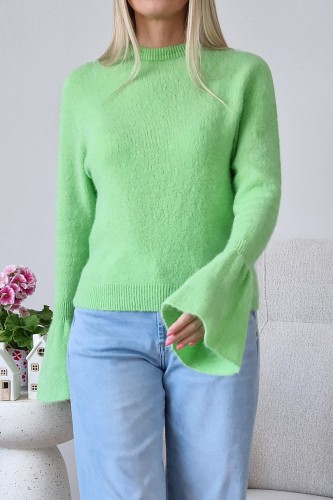 Sweter Bellis z baby alpaką z rozkoszowanymi rękawami typu dzwonek pistacjowy