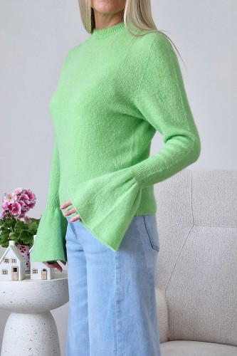 Sweter Bellis z baby alpaką z rozkoszowanymi rękawami typu dzwonek pistacjowy