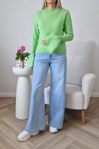 Sweter Bellis z baby alpaką z rozkoszowanymi rękawami typu dzwonek pistacjowy