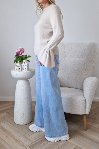 Sweter Bellis z baby alpaką z rozkloszowanymi rękawami typu dzwonek beżowy