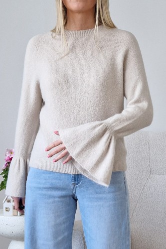 Sweter Bellis z baby alpaką z rozkloszowanymi rękawami typu dzwonek beżowy