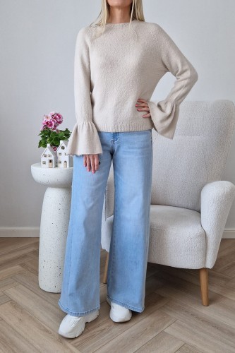Sweter Bellis z baby alpaką z rozkloszowanymi rękawami typu dzwonek beżowy