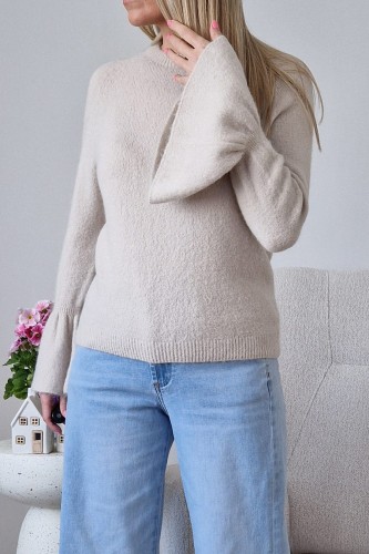 Sweter Bellis z baby alpaką z rozkloszowanymi rękawami typu dzwonek beżowy