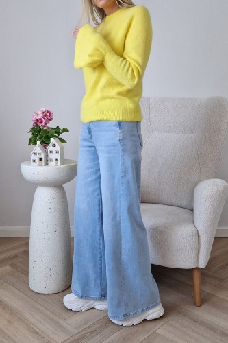 Sweter Bellis z baby alpaką z rozkloszowanymi rękawami typu dzwonek żółty
