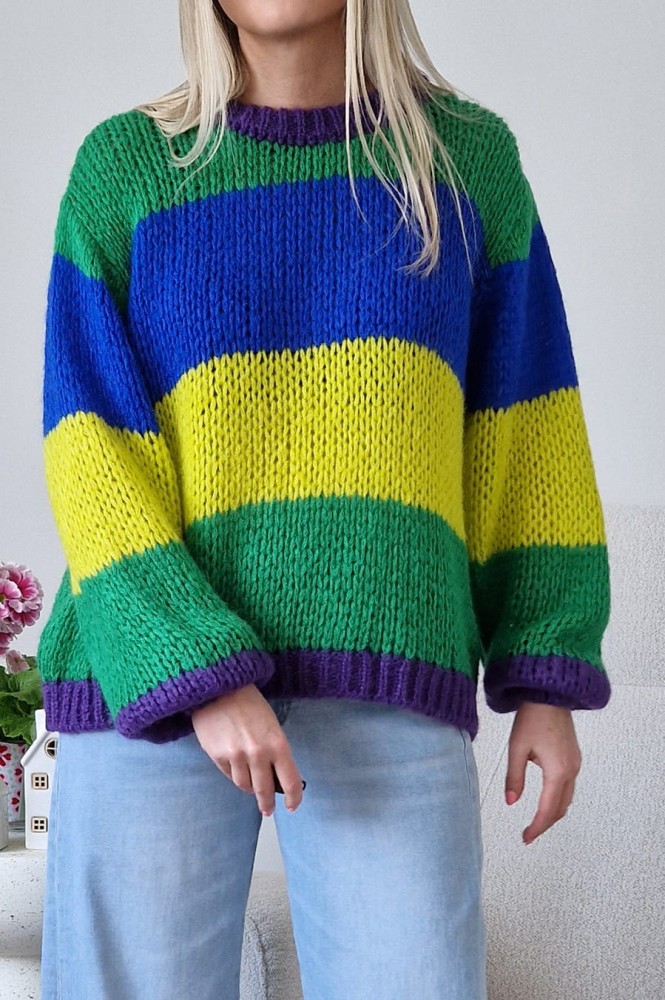 Sweter Ariana z domieszką wełny i moheru w kolorowe pasy