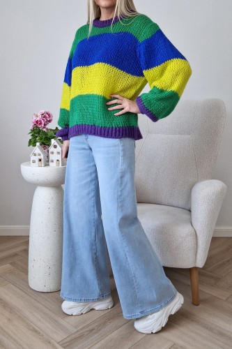 Sweter Ariana z domieszką wełny i moheru w kolorowe pasy